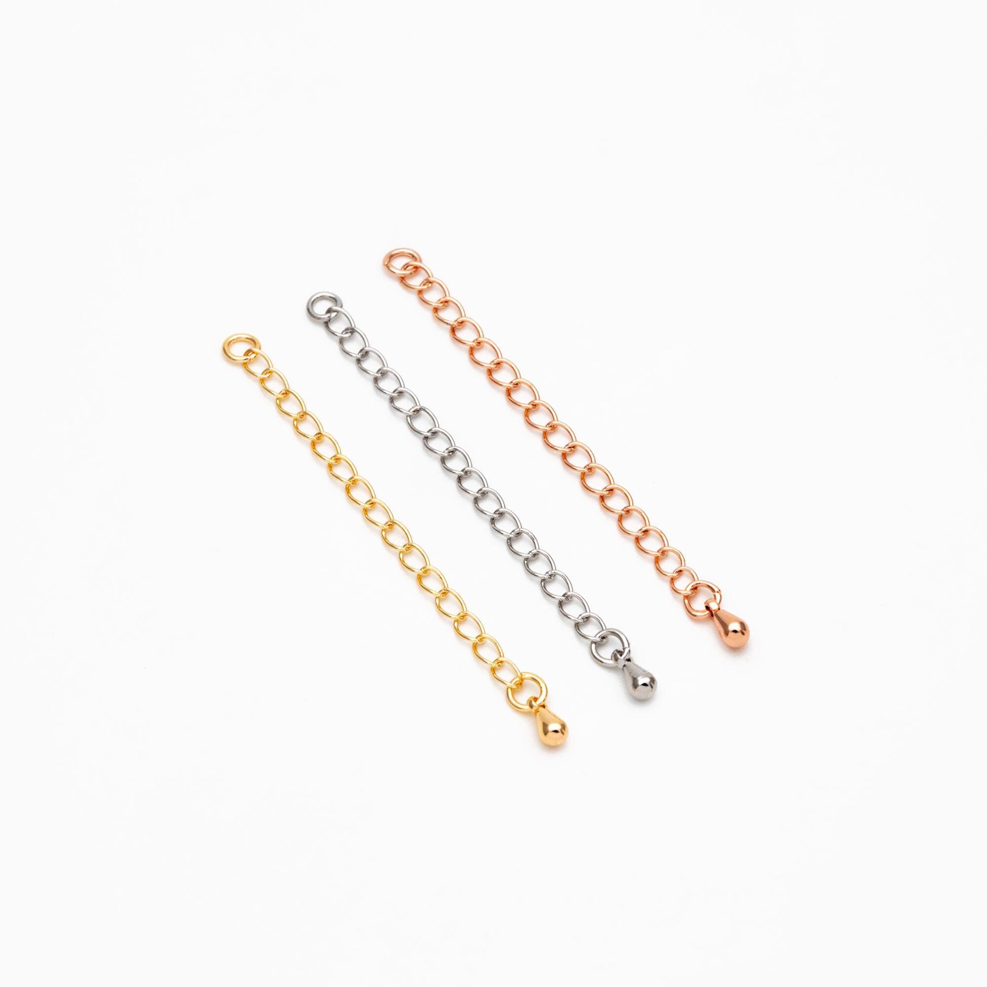 10pcs Extender Chain with Teardrop Charm End 60mm, Gold/ Rhodium/ Rose Gold plated Brass, Extension Chain with Jump Rings (GB-100-A)